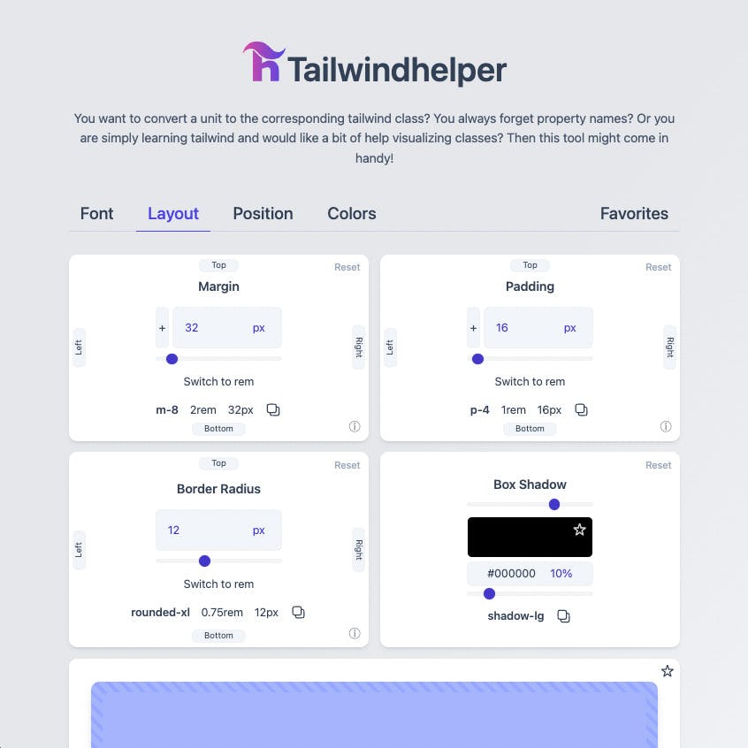 screenshot of my project named Tailwind Helper
